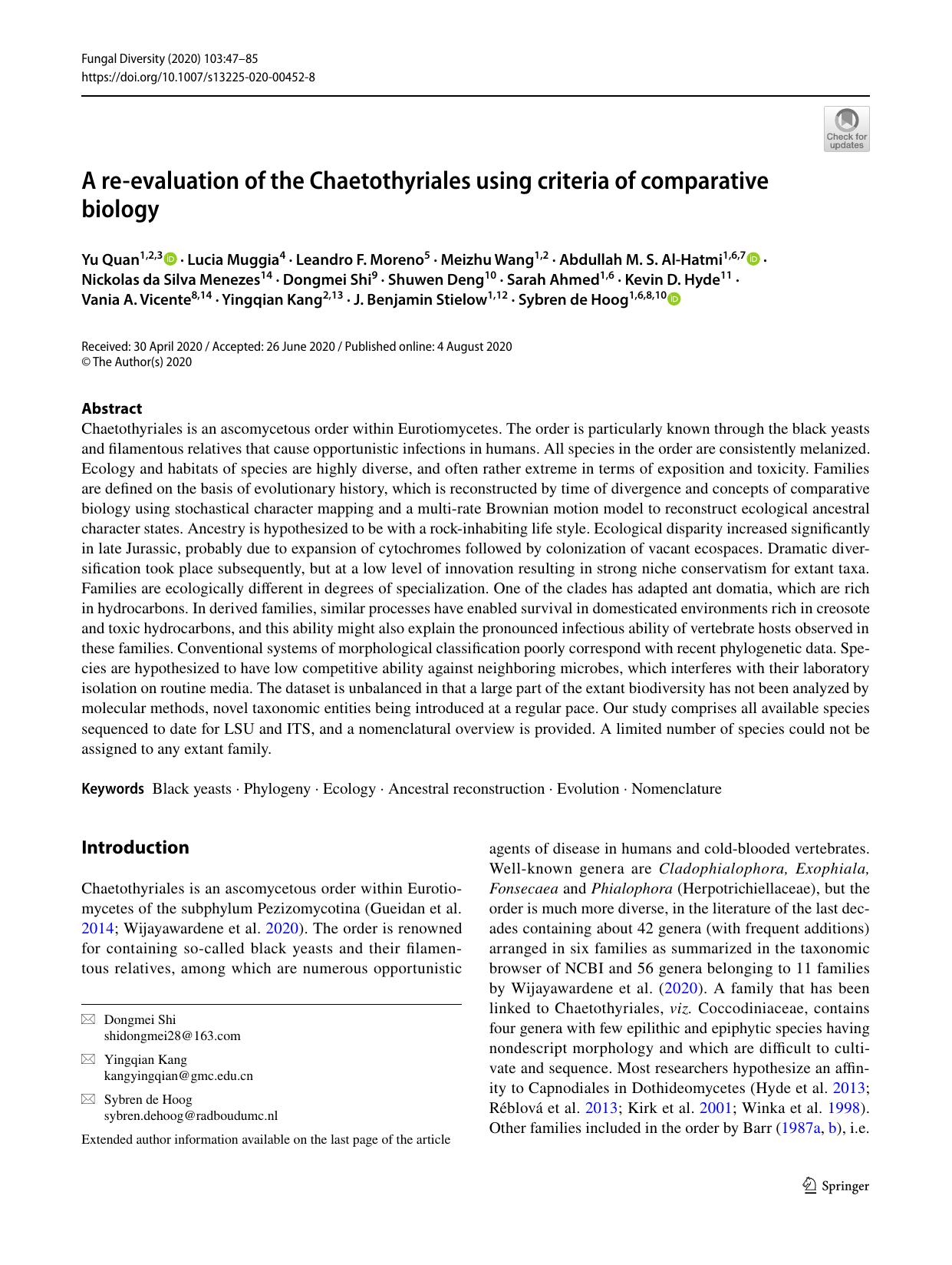 A re-evaluation of the Chaetothyriales using criteria of comparative biology by unknow