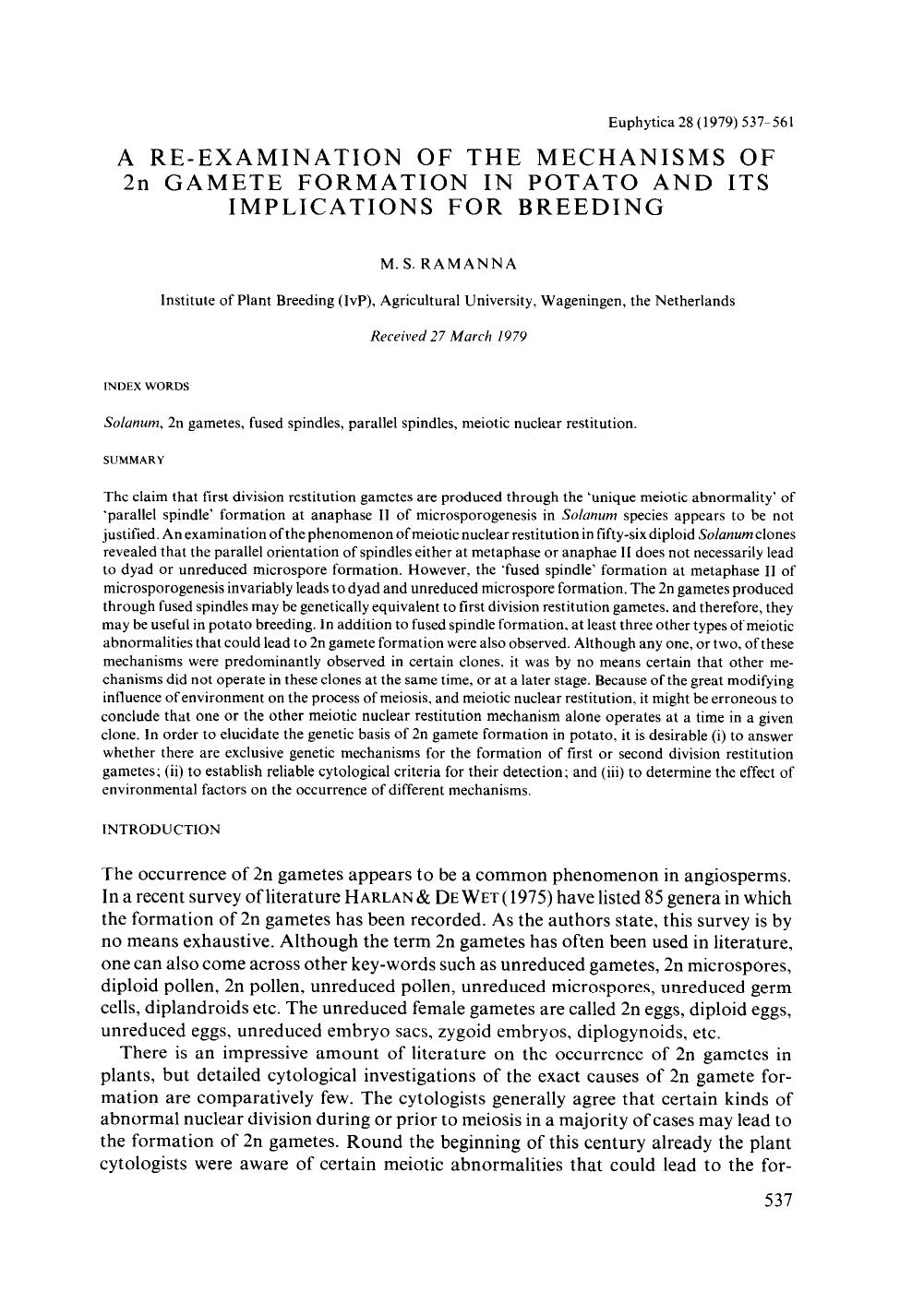 A re-examination of the mechanisms of 2n gamete formation in potato and its implications for breeding by Unknown