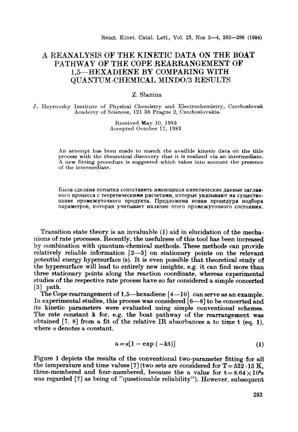 A reanalysis of the kinetic data on the boat pathway of the cope rearrangement of 1,5-hexadiene by comparing with quantum-chemical MINDO3 results by Unknown
