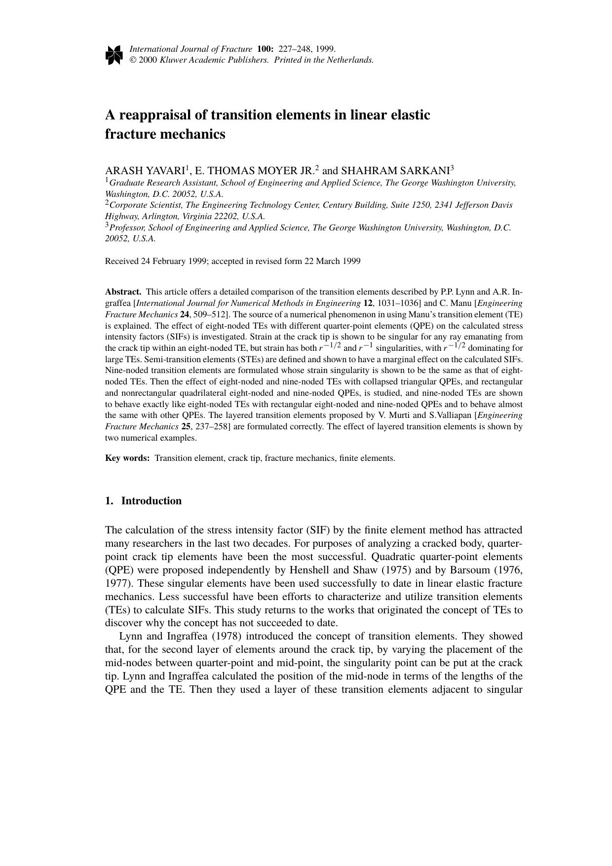 A reappraisal of transition elements in linear elastic fracture mechanics by Unknown