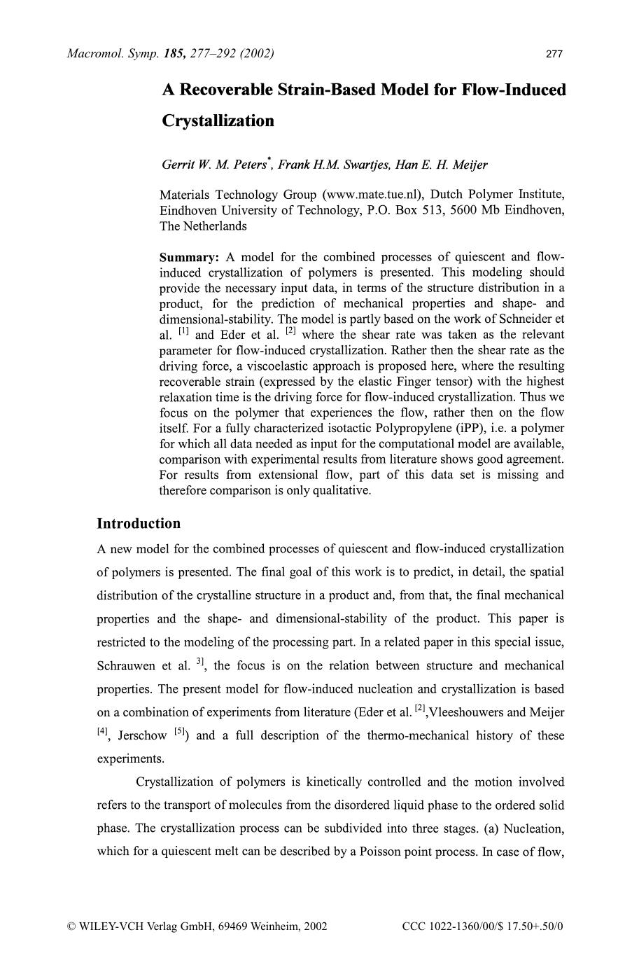 A recoverable strain-based model for flow-induced crystallization by SOD