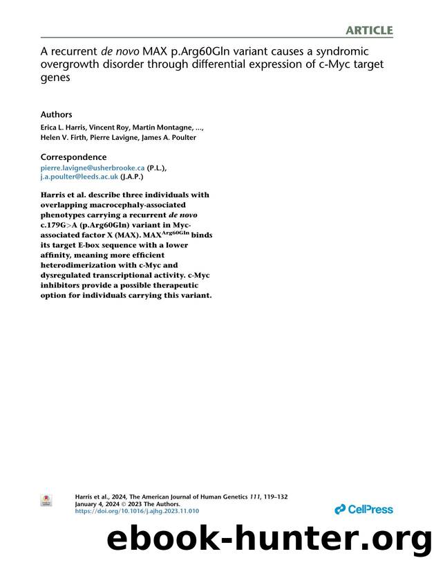 A recurrent de novo MAX p.Arg60Gln variant causes a syndromic overgrowth disorder through differential expression of c-Myc target genes by unknow