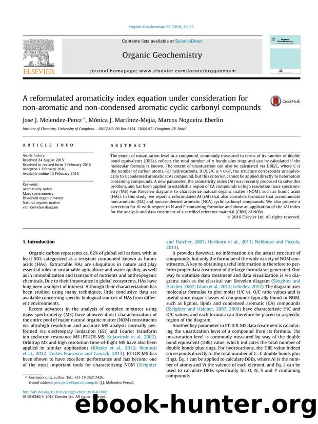 A reformulated aromaticity index equation under consideration for non-aromatic and non-condensed aromatic cyclic carbonyl compounds by Jose J. Melendez-Perez