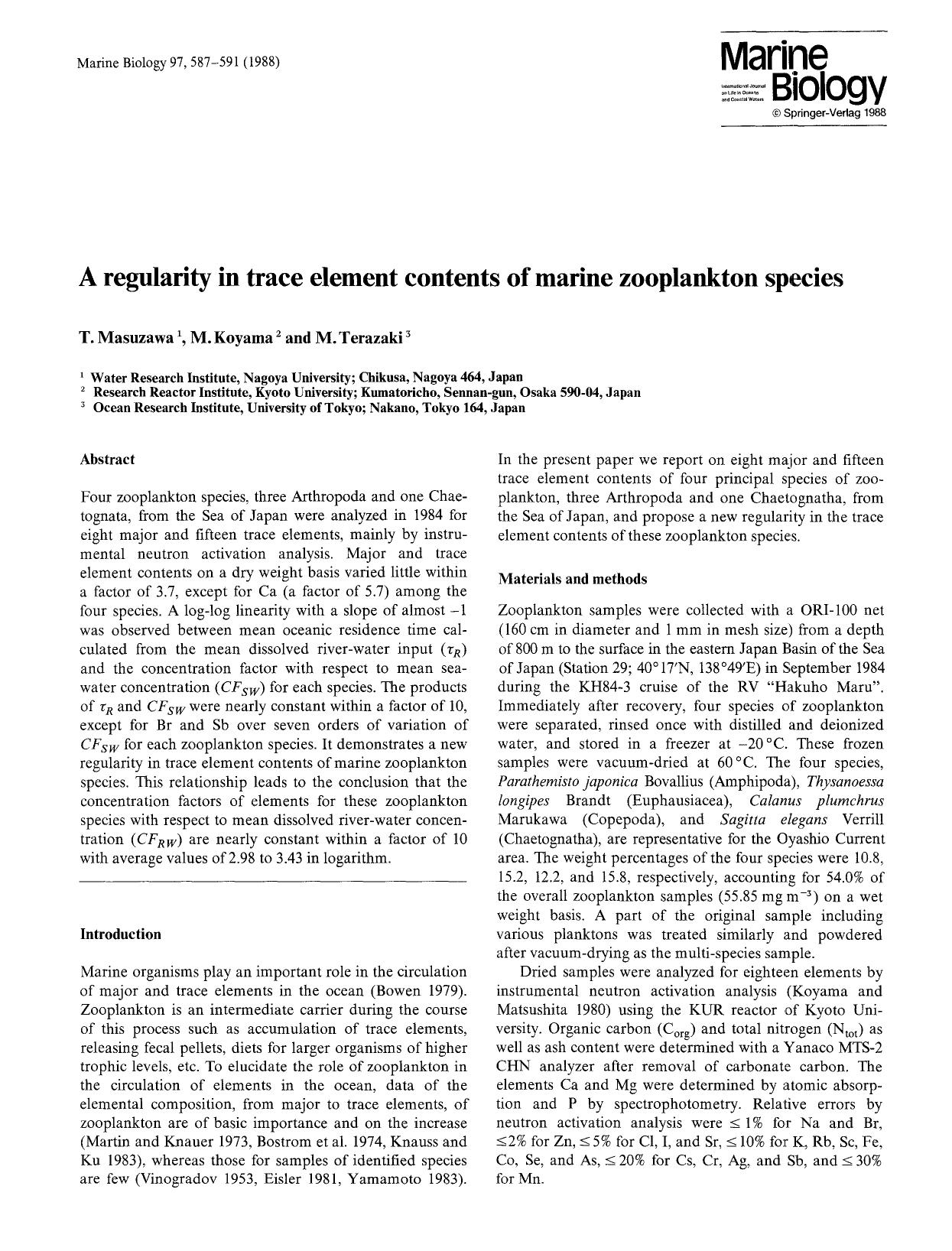 A regularity in trace element contents of marine zooplankton species by Unknown