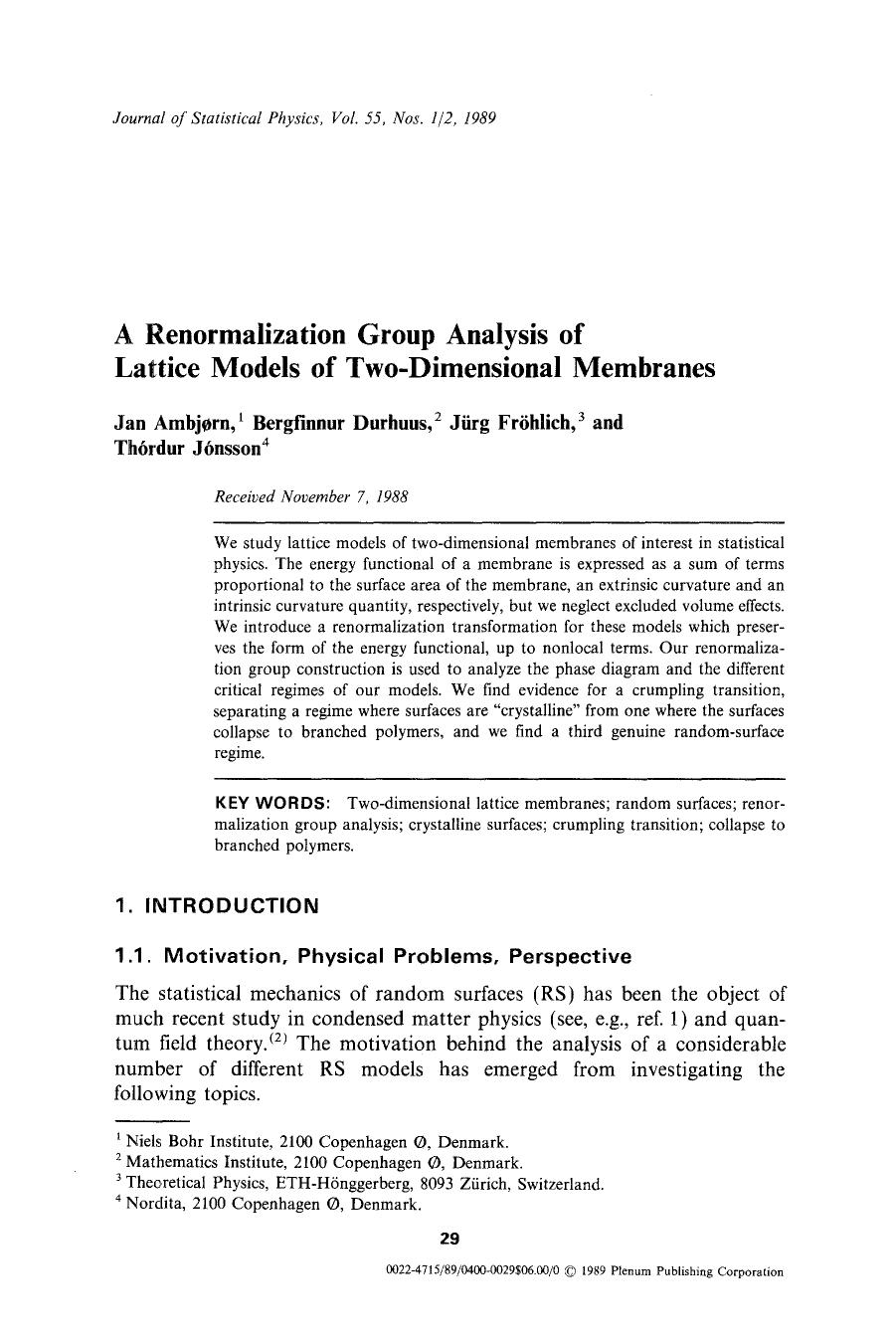 A renormalization group analysis of lattice models of two-dimensional membranes by Unknown