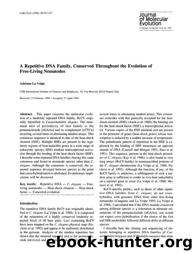 A repetitive DNA family, conserved throughout the evolution of free-living nematodes by Unknown