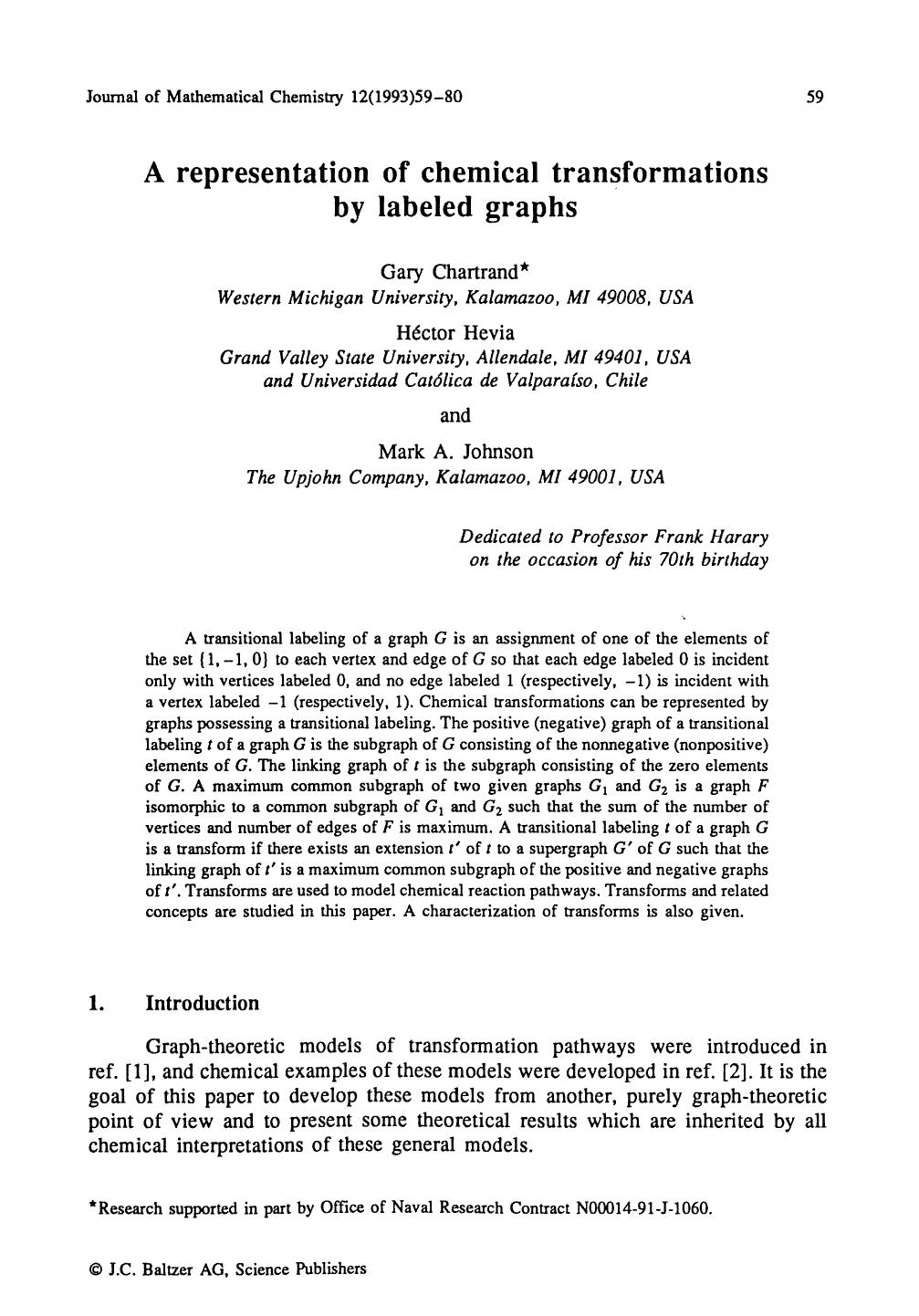 A representation of chemical transformations by labeled graphs by Unknown