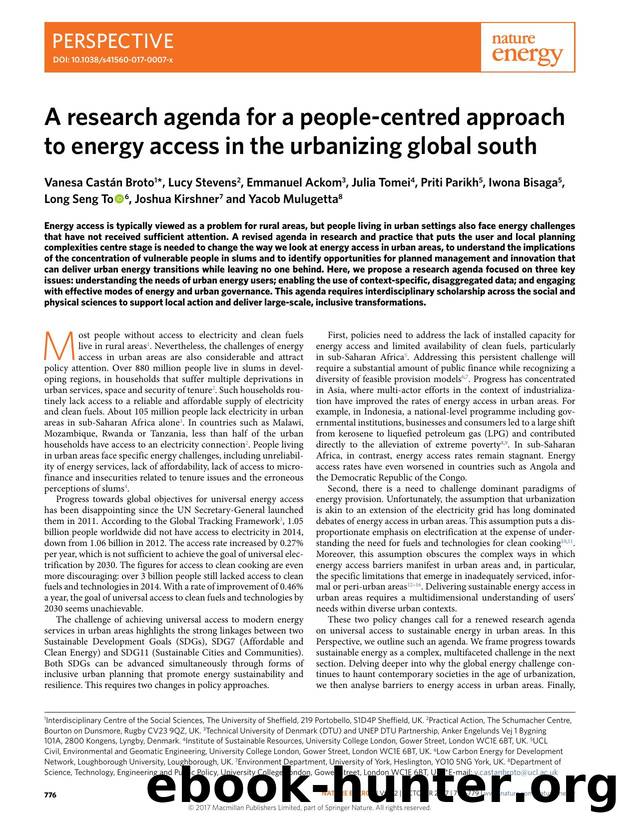 A research agenda for a people-centred approach to energy access in the urbanizing global south by unknow