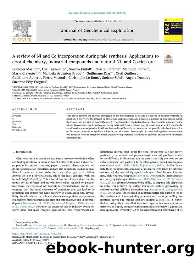 A review of Ni and Co incorporation during talc synthesis_ Applications to crystal chemistry, industrial compounds and natural Ni- and Co-rich ore by unknow
