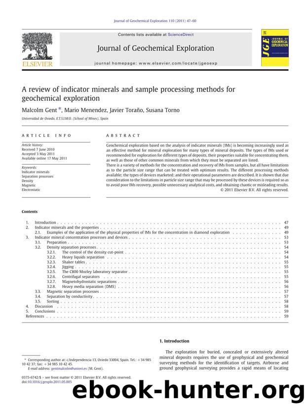 A review of indicator minerals and sample processing methods for geochemical exploration by Malcolm Gent & Mario Menendez & Javier Toraño & Susana Torno