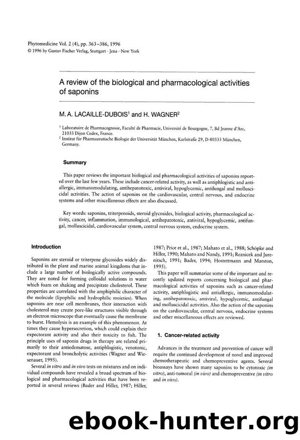A review of the biological and pharmacological activities of saponins by M.A. Lacaille-Dubois & H. Wagner
