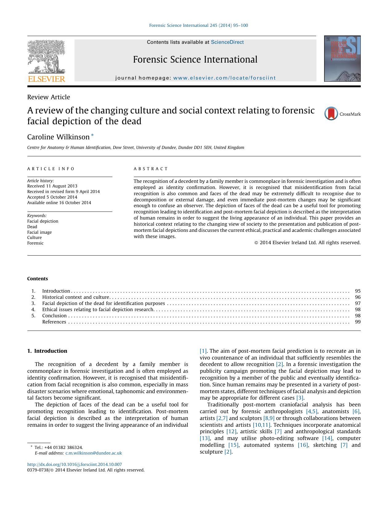 A review of the changing culture and social context relating to forensic facial depiction of the dead by Caroline Wilkinson