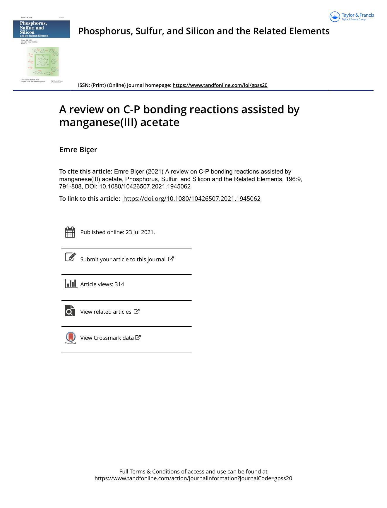 A review on C-P bonding reactions assisted by manganese(III) acetate by Biçer Emre