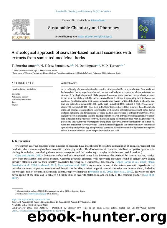 A rheological approach of seawater-based natural cosmetics with extracts from sonicated medicinal herbs by T. Ferreira-Anta & N. Flórez-Fernández & H. Domínguez & M.D. Torres