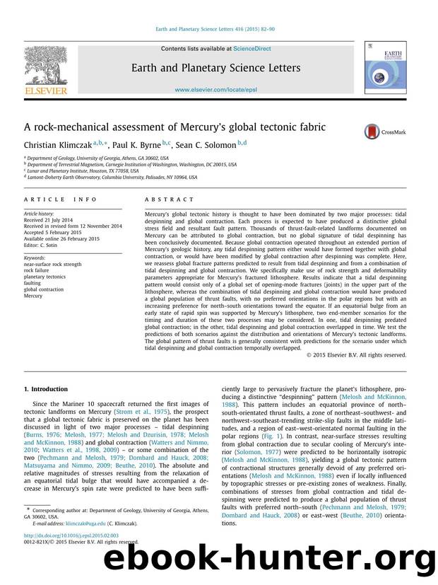 A rock-mechanical assessment of Mercury's global tectonic fabric by Christian Klimczak & Paul K. Byrne & Sean C. Solomon