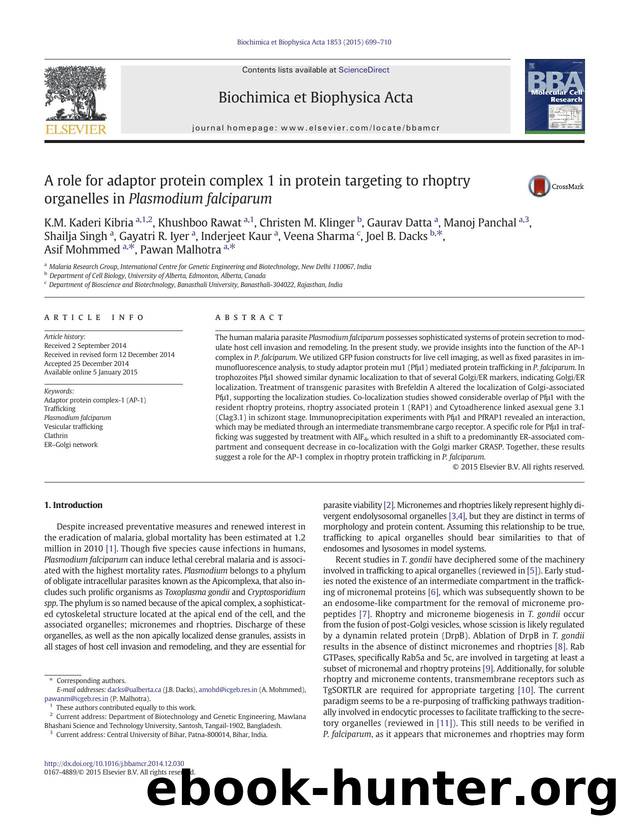 A role for adaptor protein complex 1 in protein targeting to rhoptry organelles in Plasmodium falciparum by unknow
