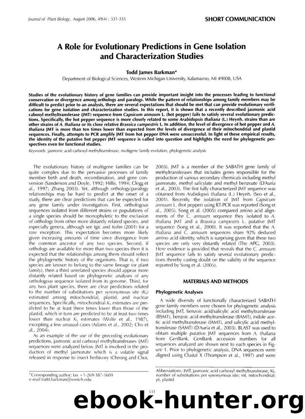A role for evolutionary predictions in gene isolation and characterization studies by Unknown