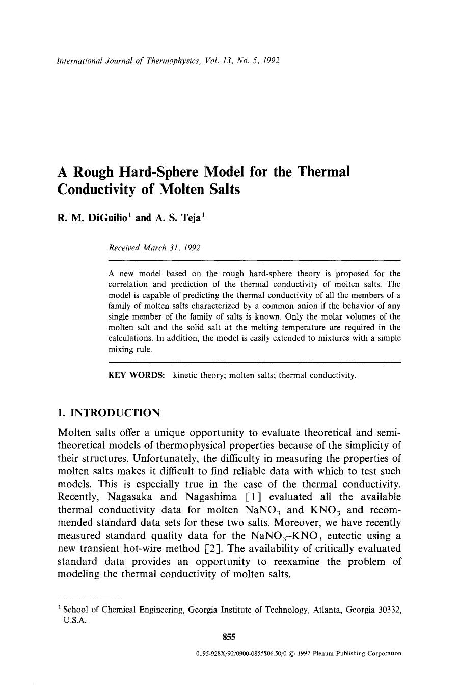 A rough hard-sphere model for the thermal conductivity of molten salts by Unknown