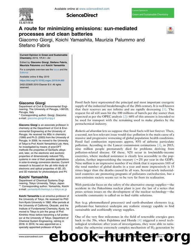 A route for minimizing emissions: sun-mediated processes and clean batteries by Giacomo Giorgi