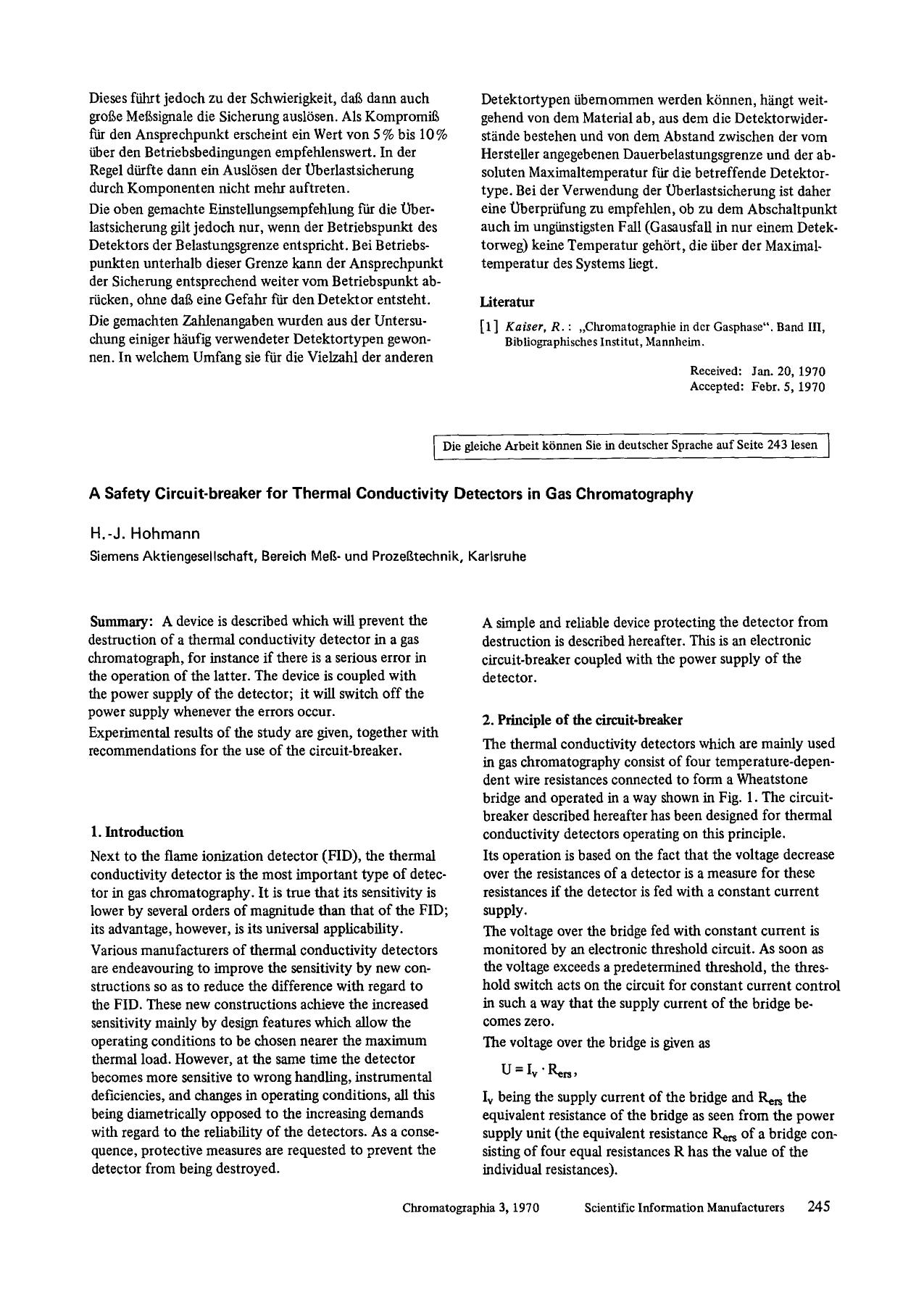 A safety circuit-breaker for thermal conductivity detectors in gas chromatography by Unknown