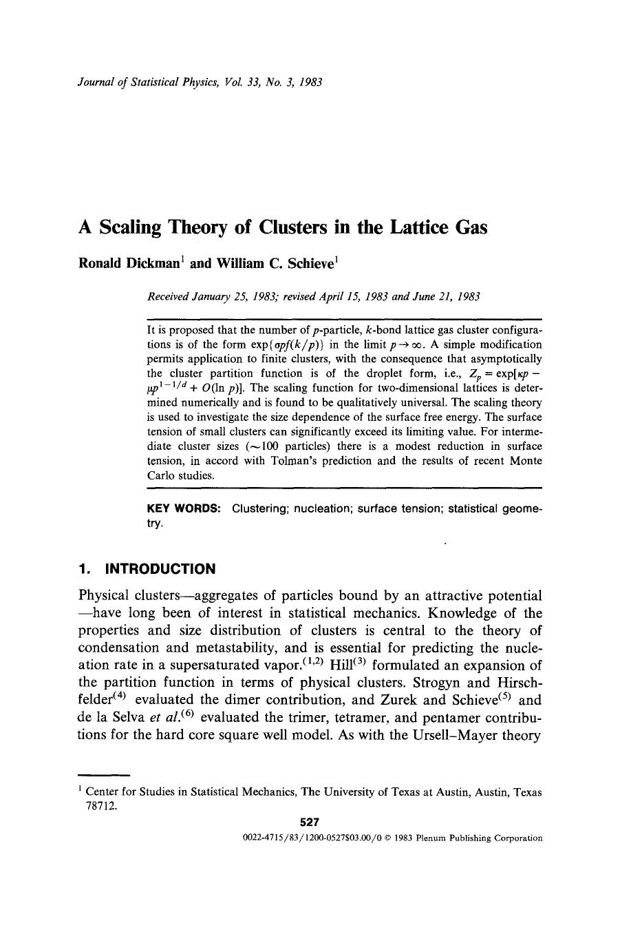 A scaling theory of clusters in the lattice gas by Unknown