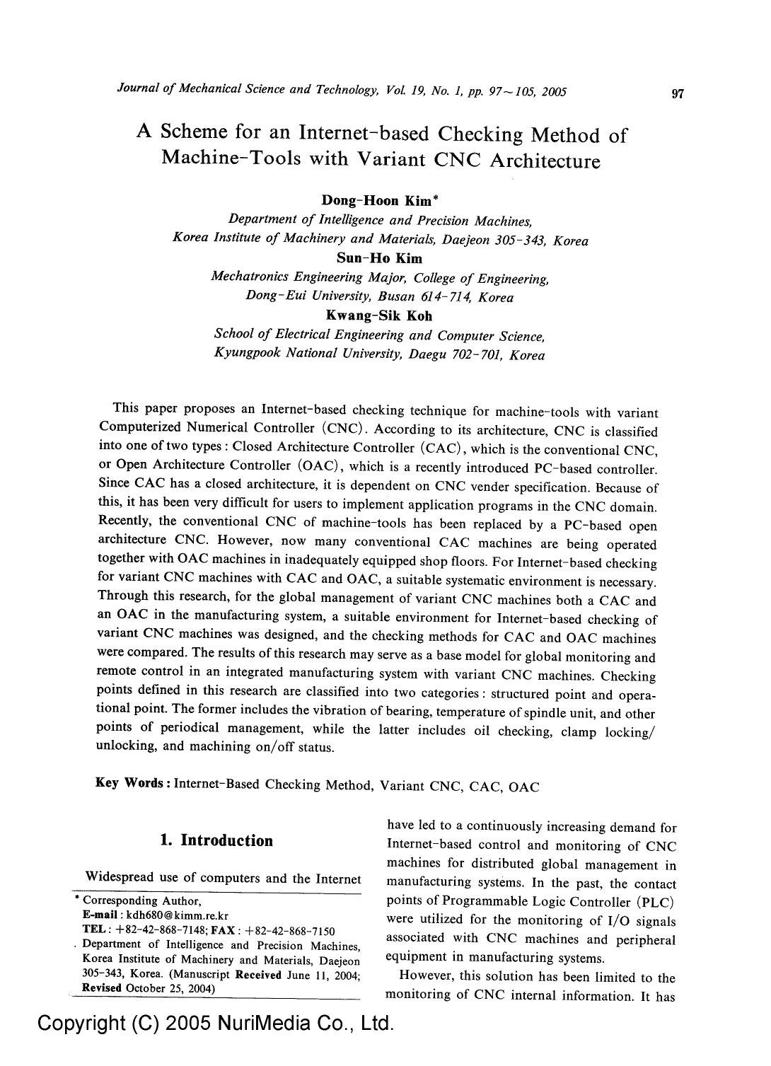 A scheme for an internet-based checking method of machine-tools with variant CNC architecture by Unknown
