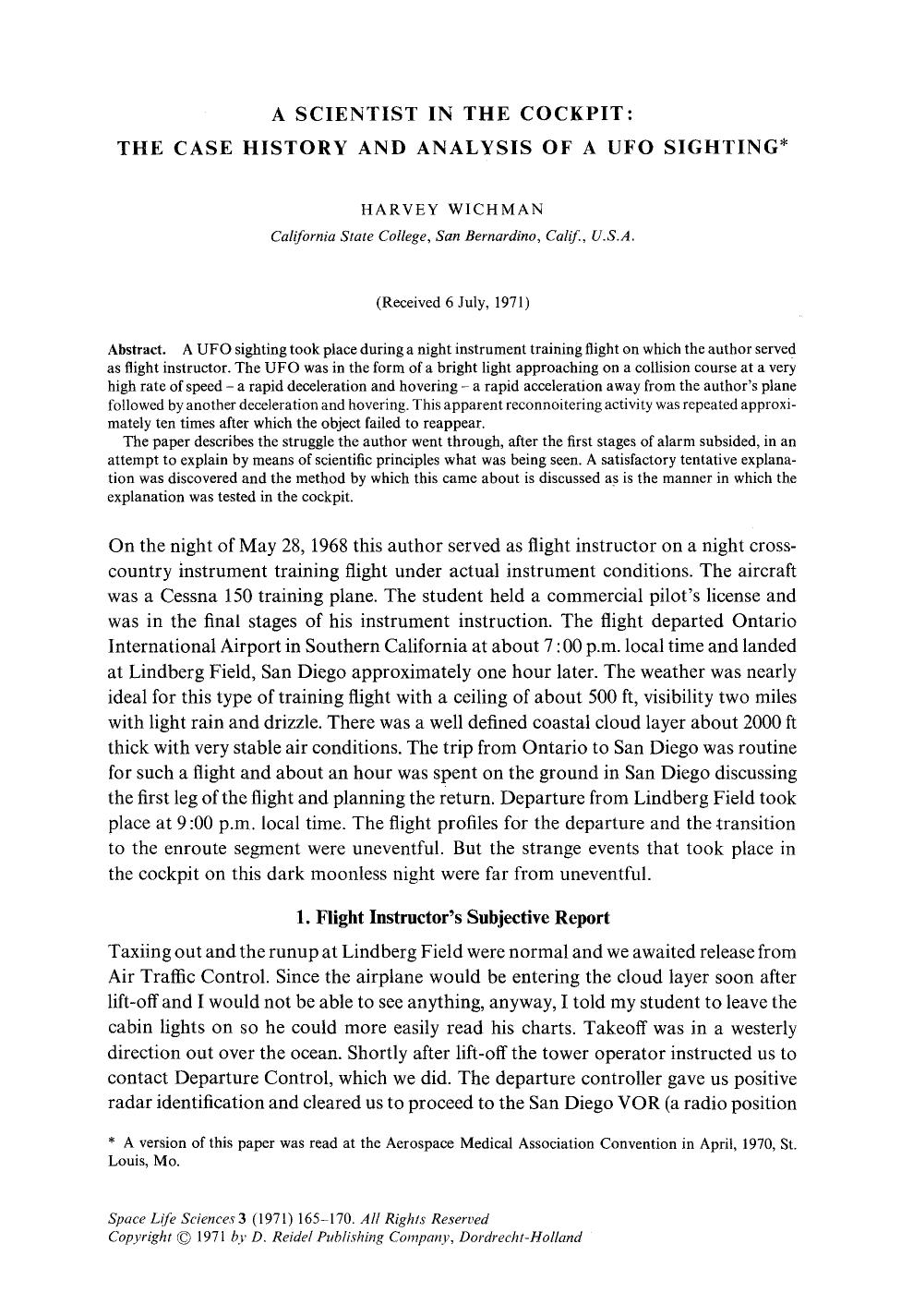A scientist in the cockpit: The case history and analysis of a UFO sighting by Unknown