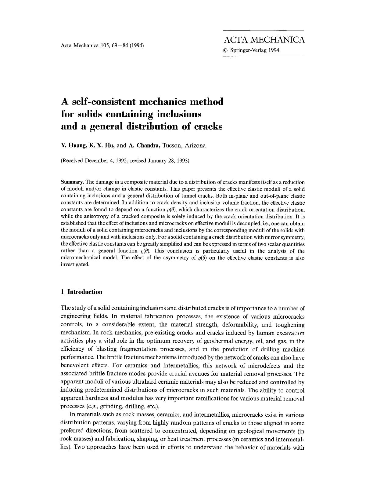 A self-consistent mechanics method for solids containing inclusions and a general distribution of cracks by Unknown