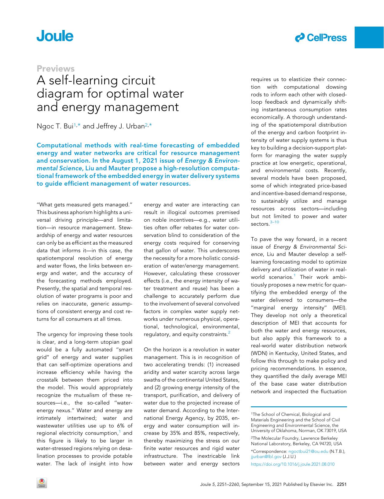 A self-learning circuit diagram for optimal water and energy management by Ngoc T. Bui & Jeffrey J. Urban