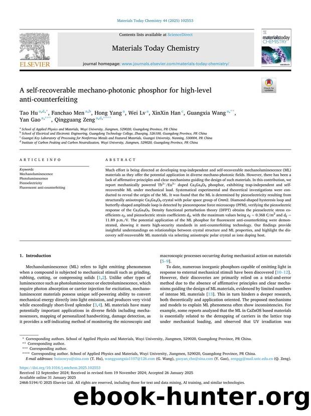 A self-recoverable mechano-photonic phosphor for high-level anti-counterfeiting by Tao Hu & Fanchao Men & Hong Yang & Wei Lv & XinXin Han & Guangxia Wang & Yan Gao & Qingguang Zeng