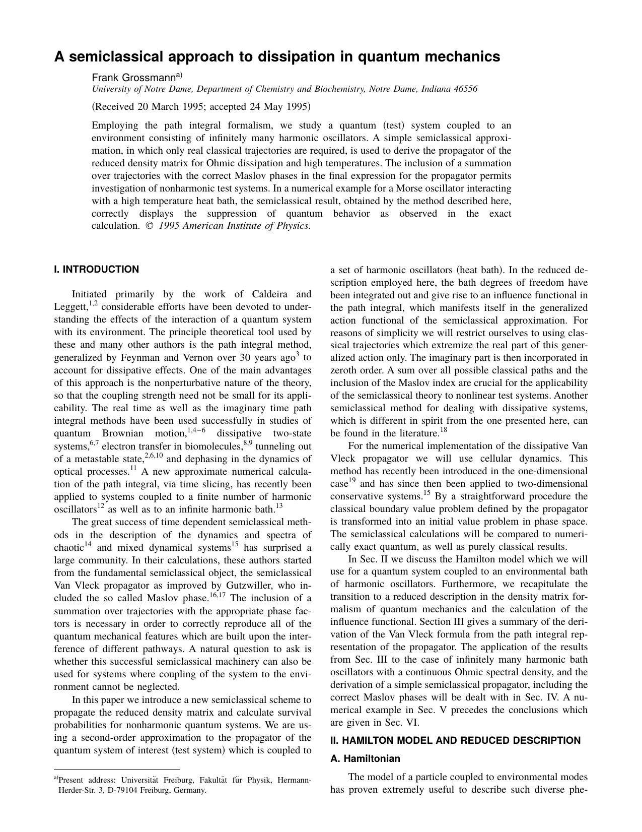 A semiclassical approach to dissipation in quantum mechanics by Frank Grossmann