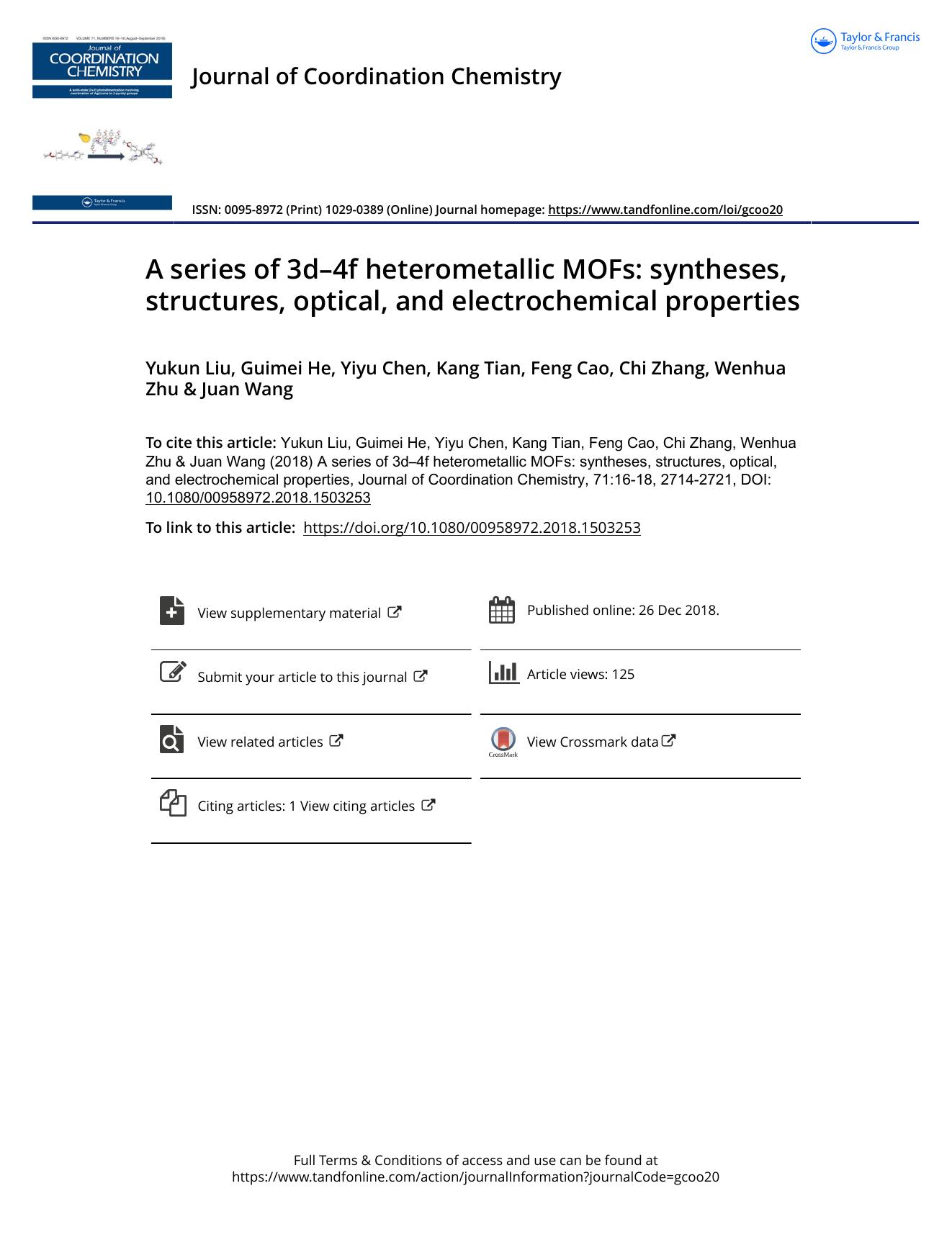 A series of 3dâ4f heterometallic MOFs: syntheses, structures, optical, and electrochemical propertie by Unknown