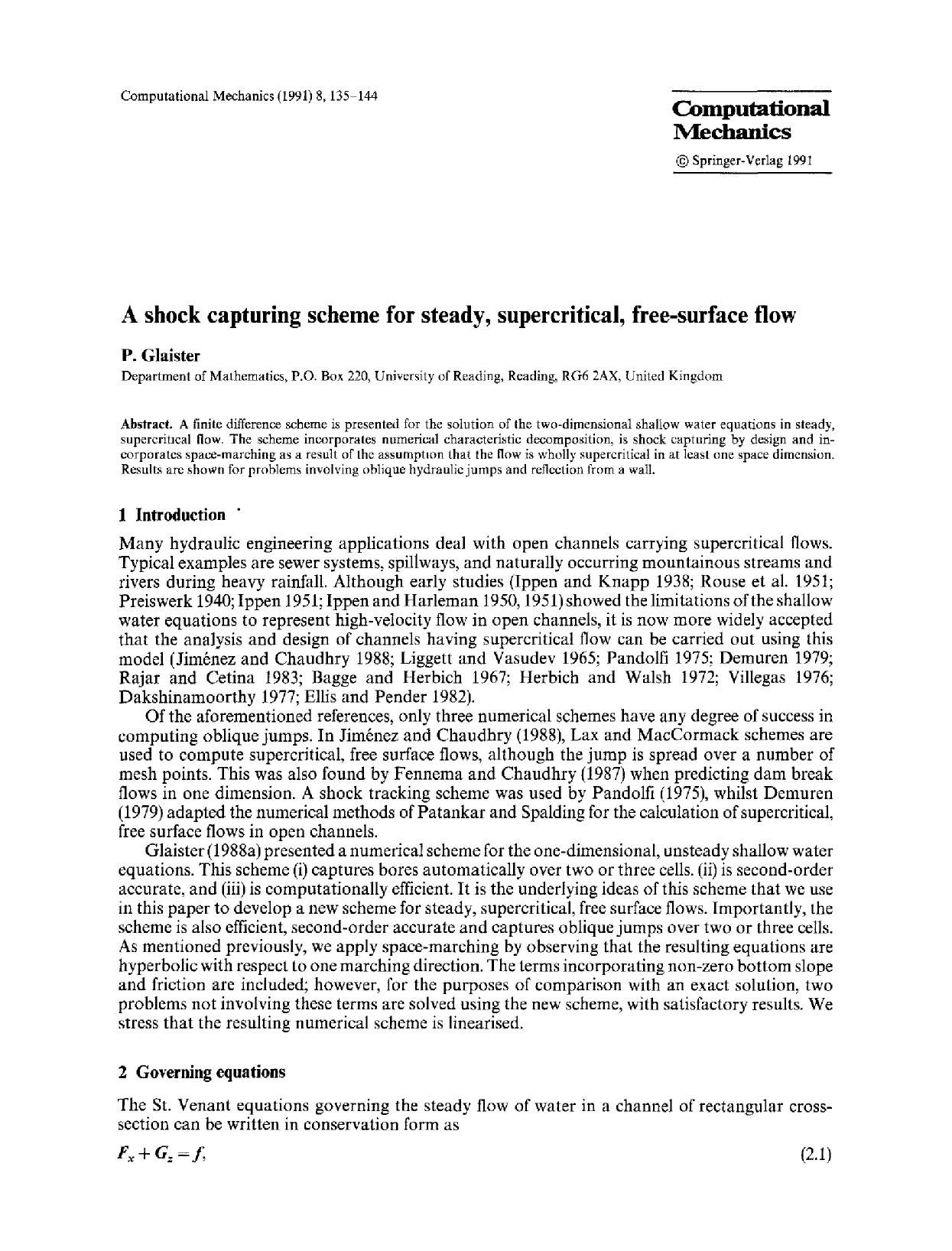 A shock capturing scheme for steady, supercritical, free-surface flow by Unknown