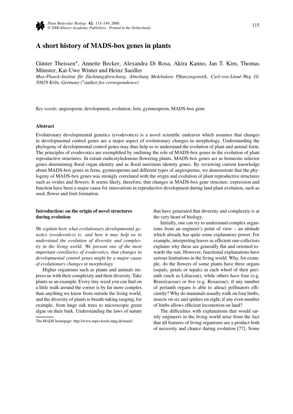 A short history of MADS-box genes in plants by Unknown