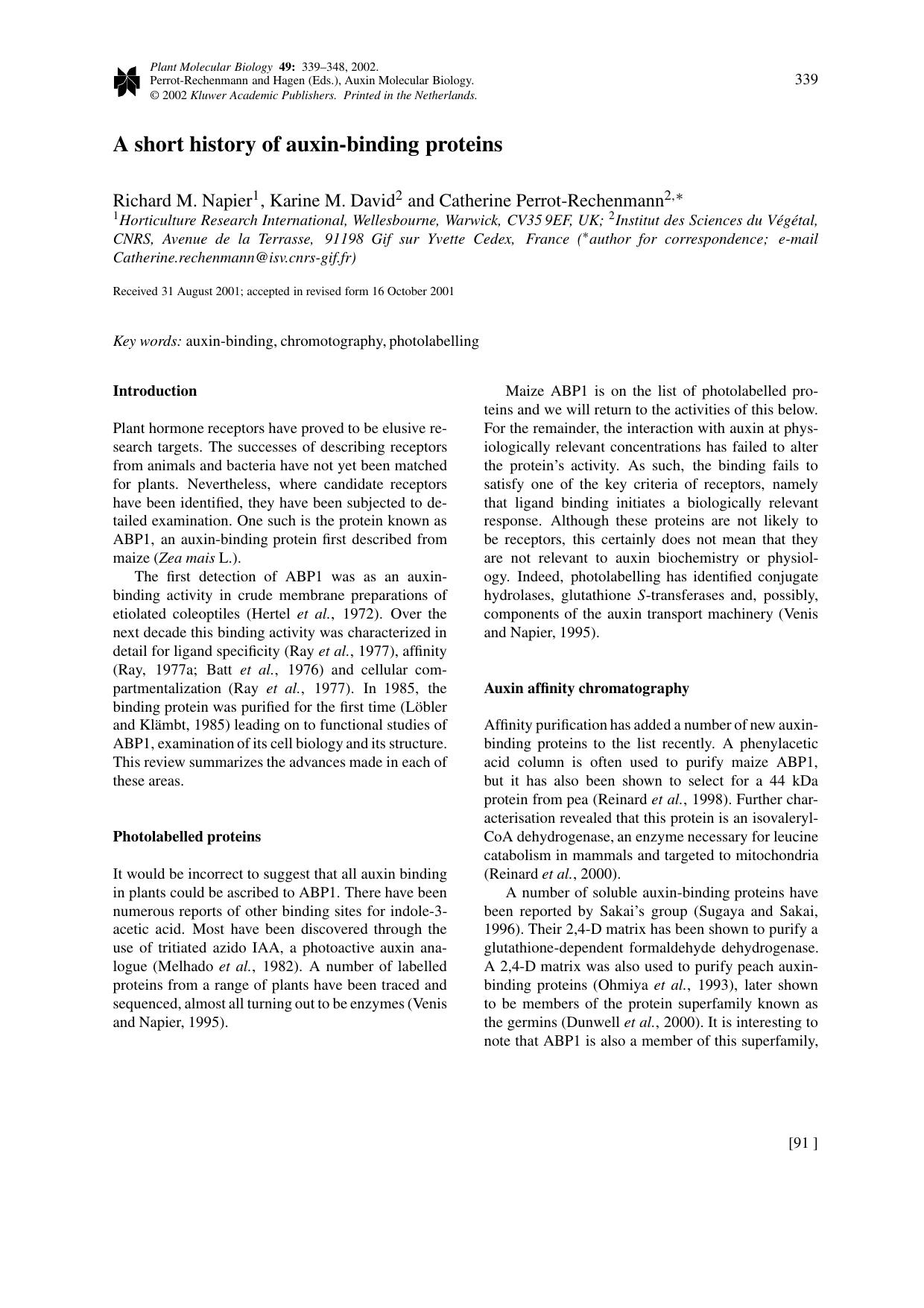 A short history of auxin-binding proteins by Unknown