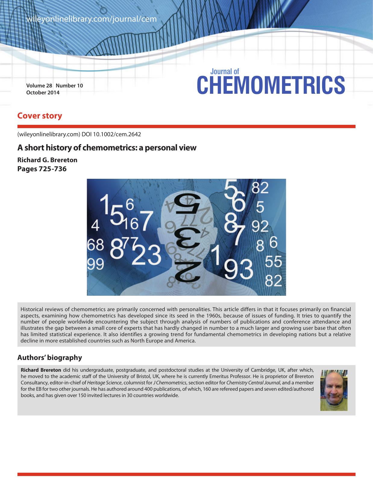 A short history of chemometrics: a personal view by Richard G. Brereton