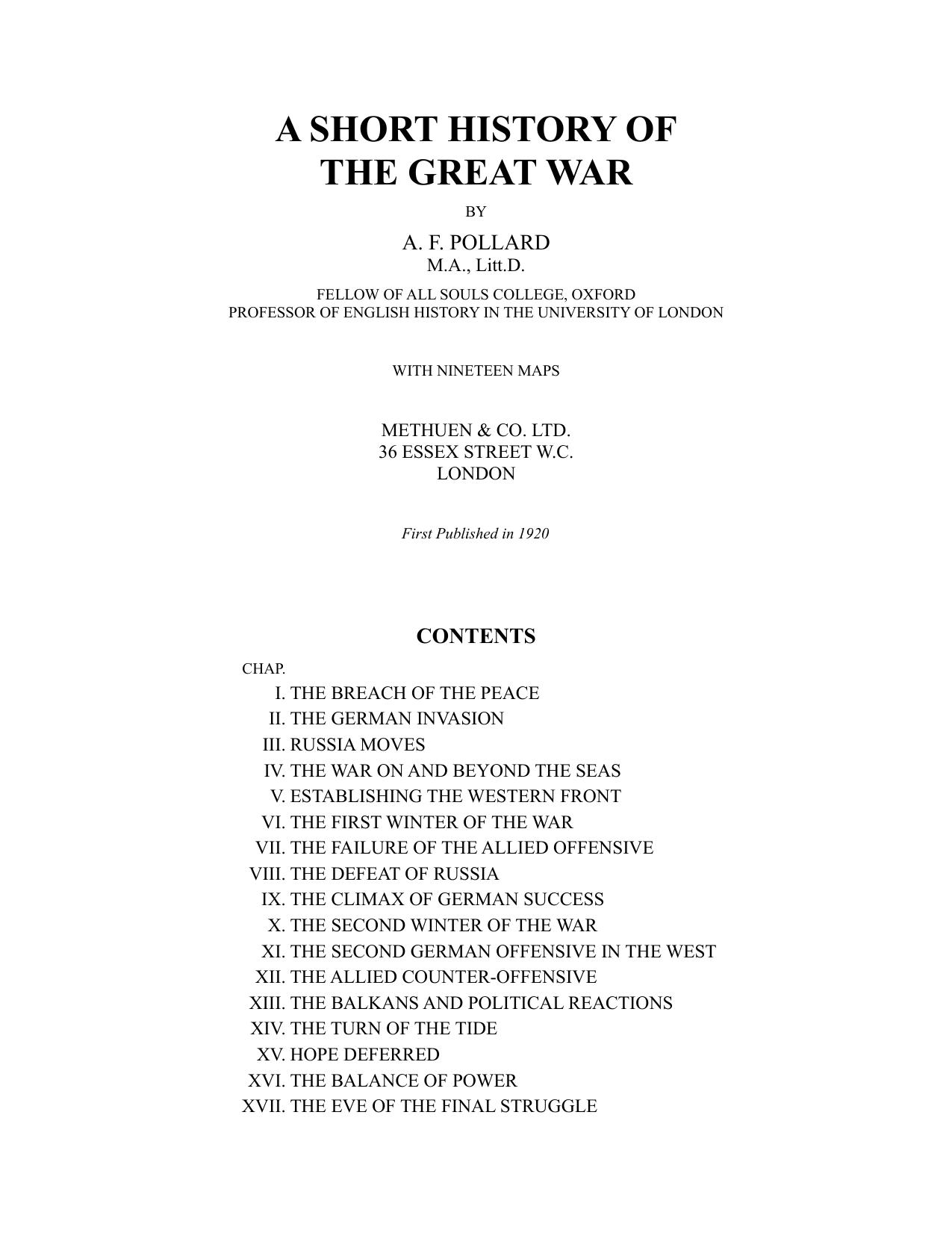 A short history of the great war, by A. F Pollard