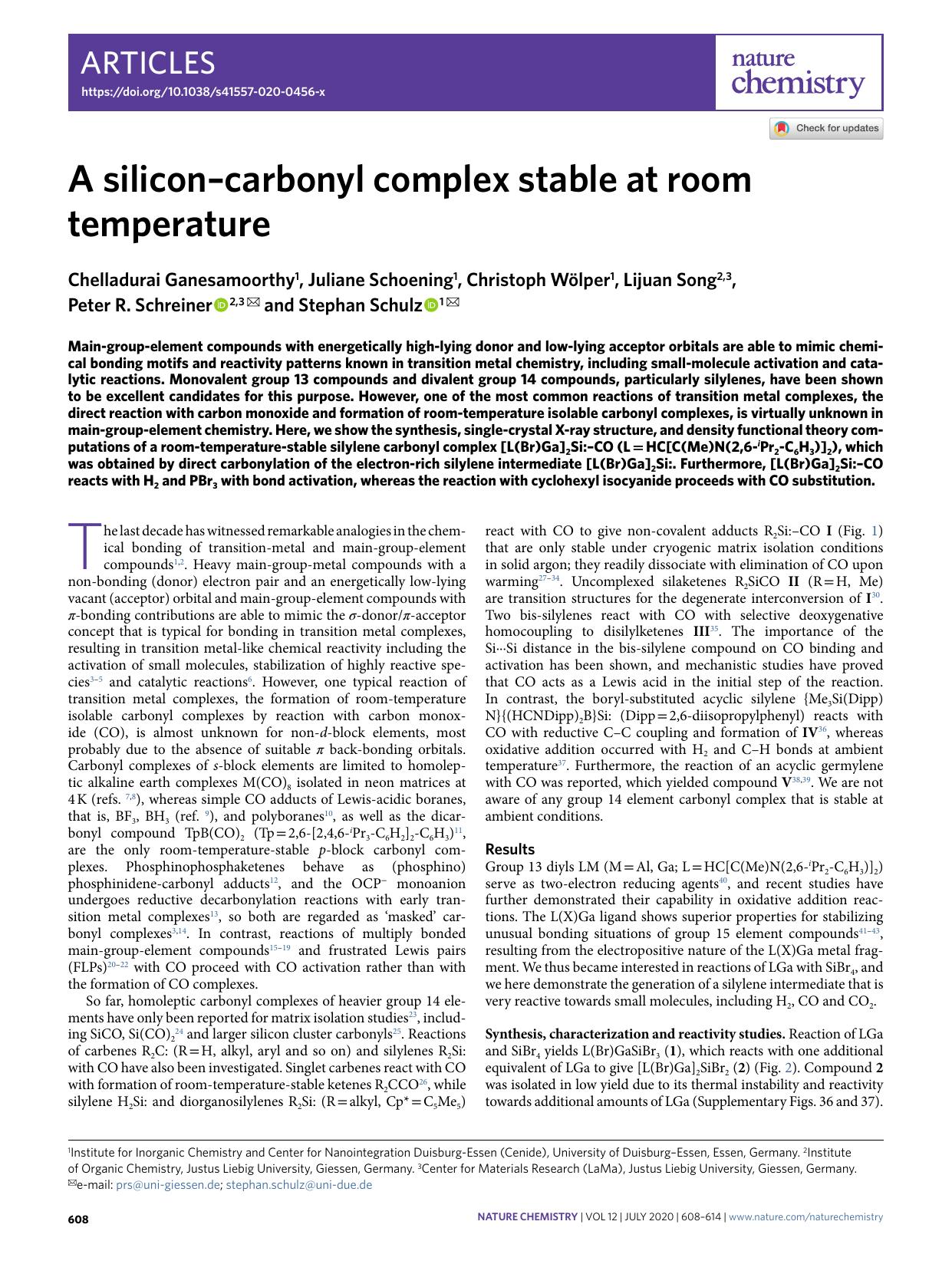 A siliconâcarbonyl complex stable at room temperature by unknow