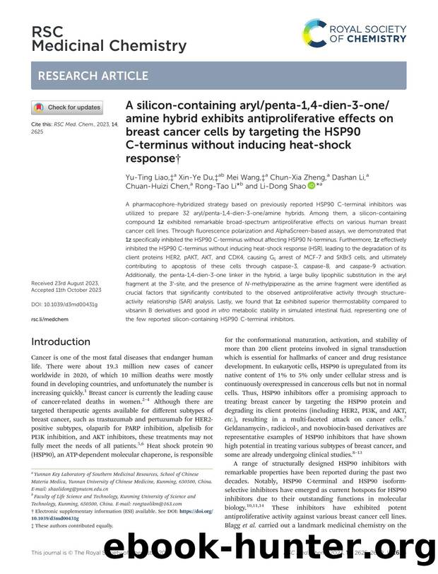 A silicon-containing arylpenta-1,4-dien-3-oneamine hybrid exhibits antiproliferative effects on breast cancer cells by targeting the HSP90 C-terminus without inducing heat-shock response by unknow