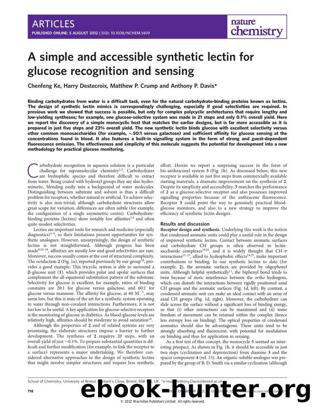 A simple and accessible synthetic lectin for glucose recognition and sensing by Chenfeng Ke & Harry Destecroix & Matthew P. Crump & Anthony P. Davis