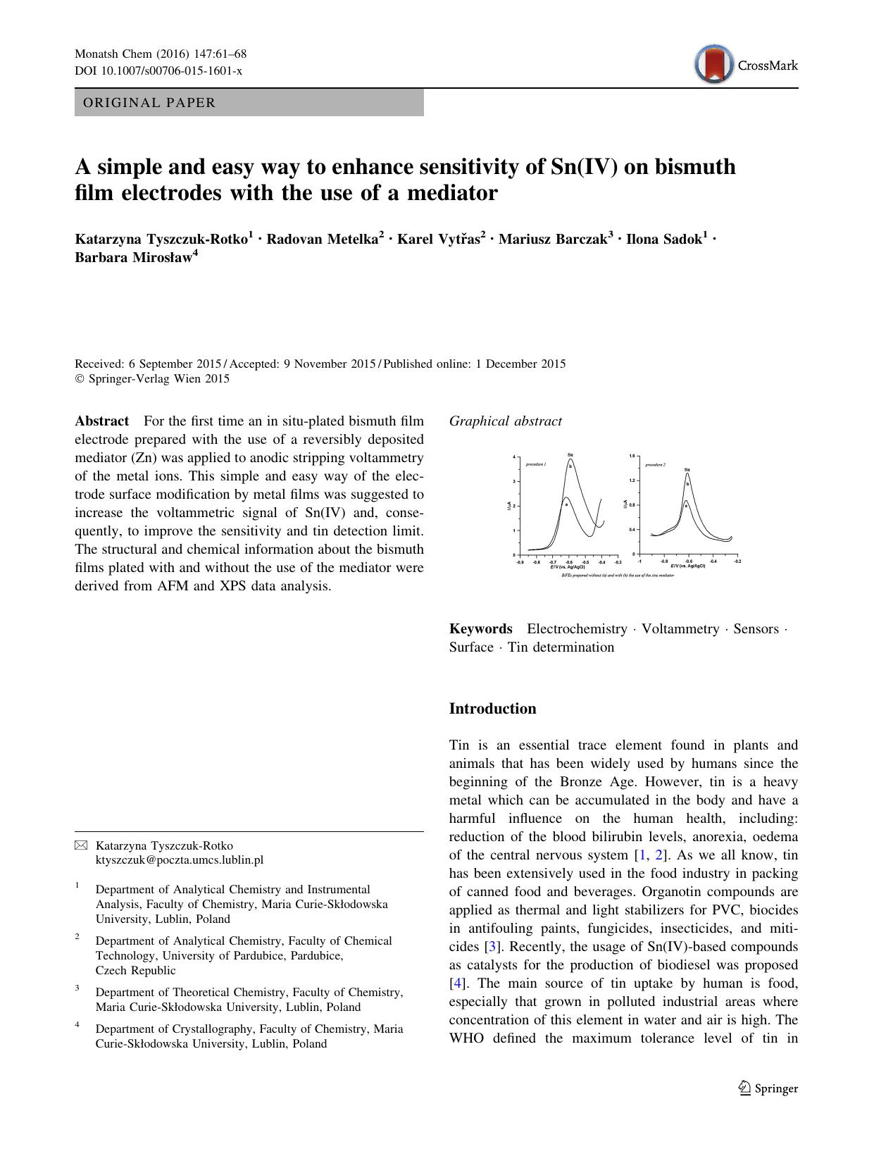 A simple and easy way to enhance sensitivity of Sn(IV) on bismuth film electrodes with the use of a mediator by unknow