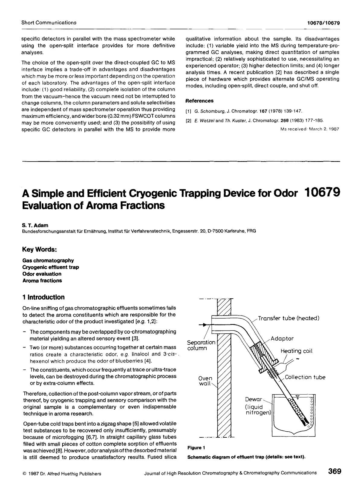 A simple and efficient cryogenic trapping device for odor evaluation of aroma fractions by Unknown