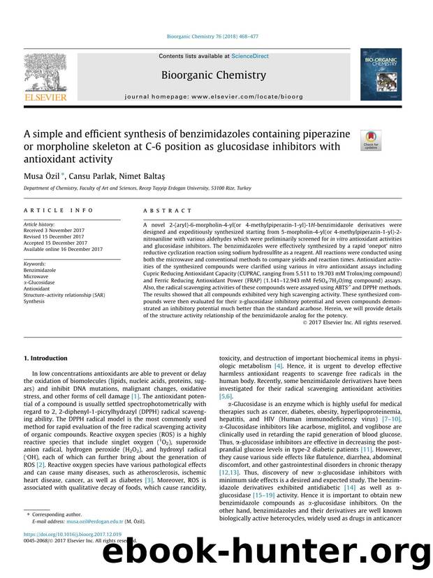 A simple and efficient synthesis of benzimidazoles containing piperazine or morpholine skeleton at C-6 position as glucosidase inhibitors with antioxidant activity by Musa Ã–zil & Cansu Parlak & Nimet Baltaş