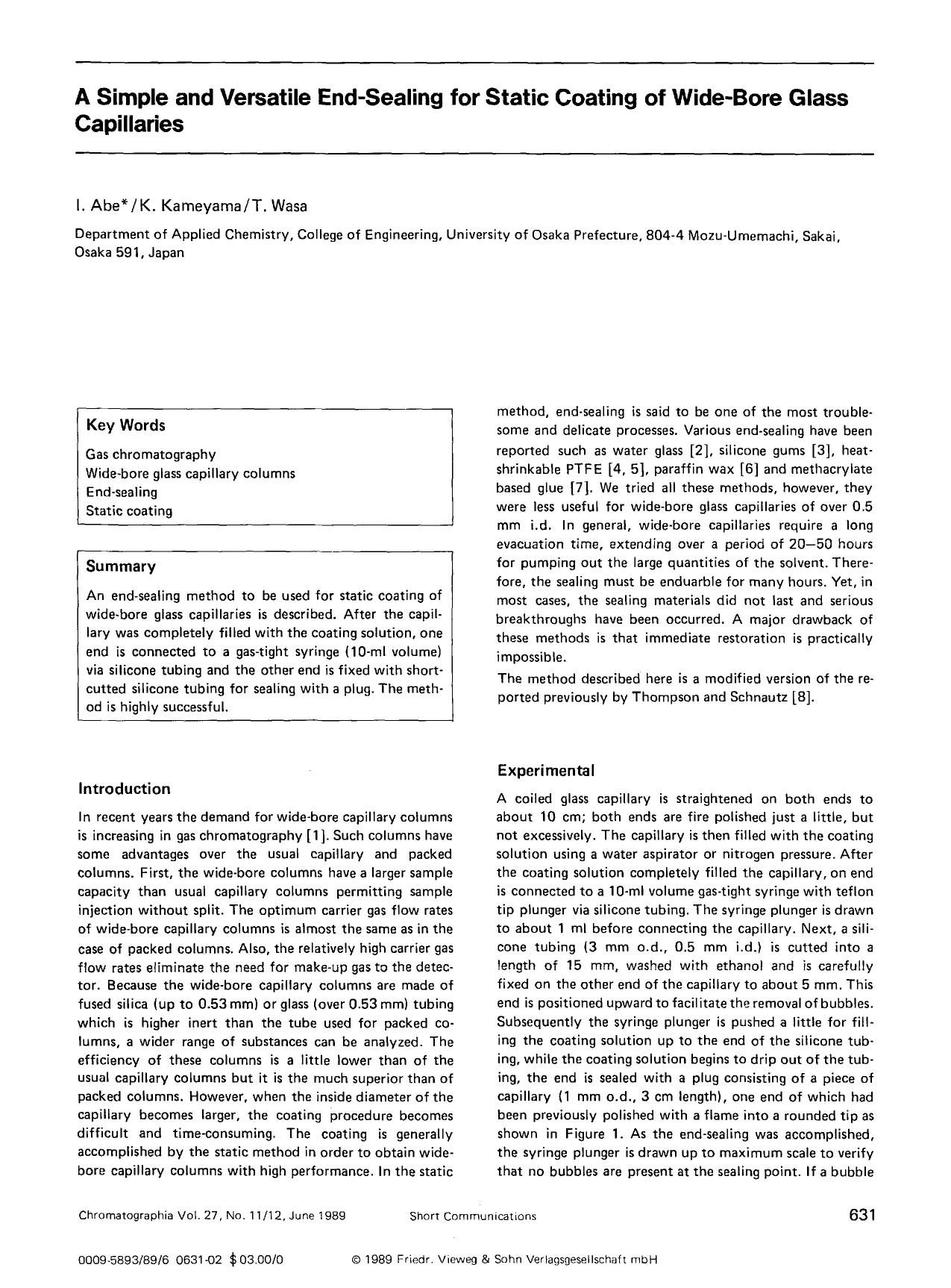 A simple and versatile end-sealing for static coating of wide-bore glass capillaries by Unknown