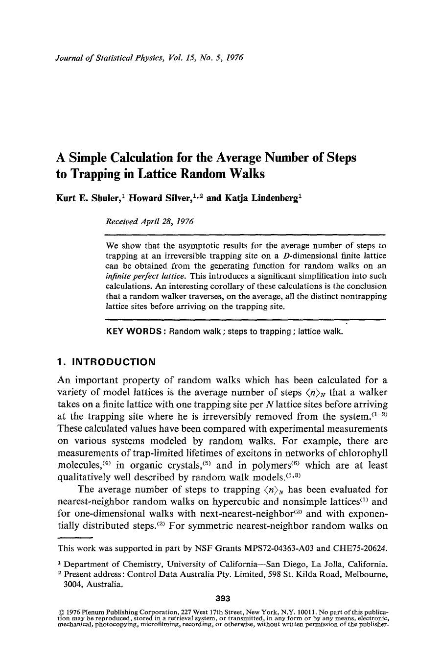 A simple calculation for the average number of steps to trapping in lattice random walks by Unknown