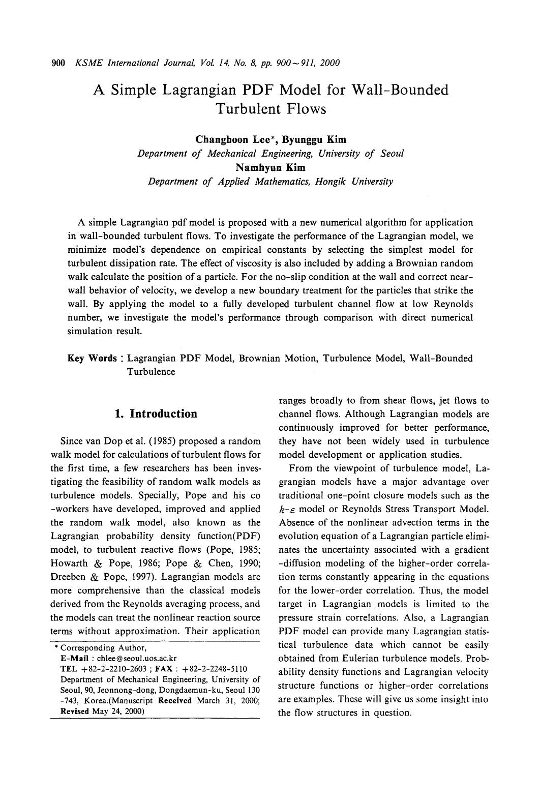 A simple lagrangian PDF model for wall-bounded turbulent flows by Unknown