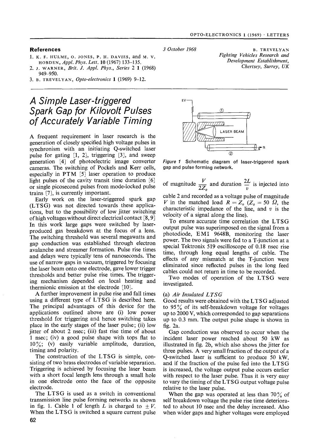 A simple laser-triggered spark gap for kilovolt pulses of accurately variable timing by Unknown
