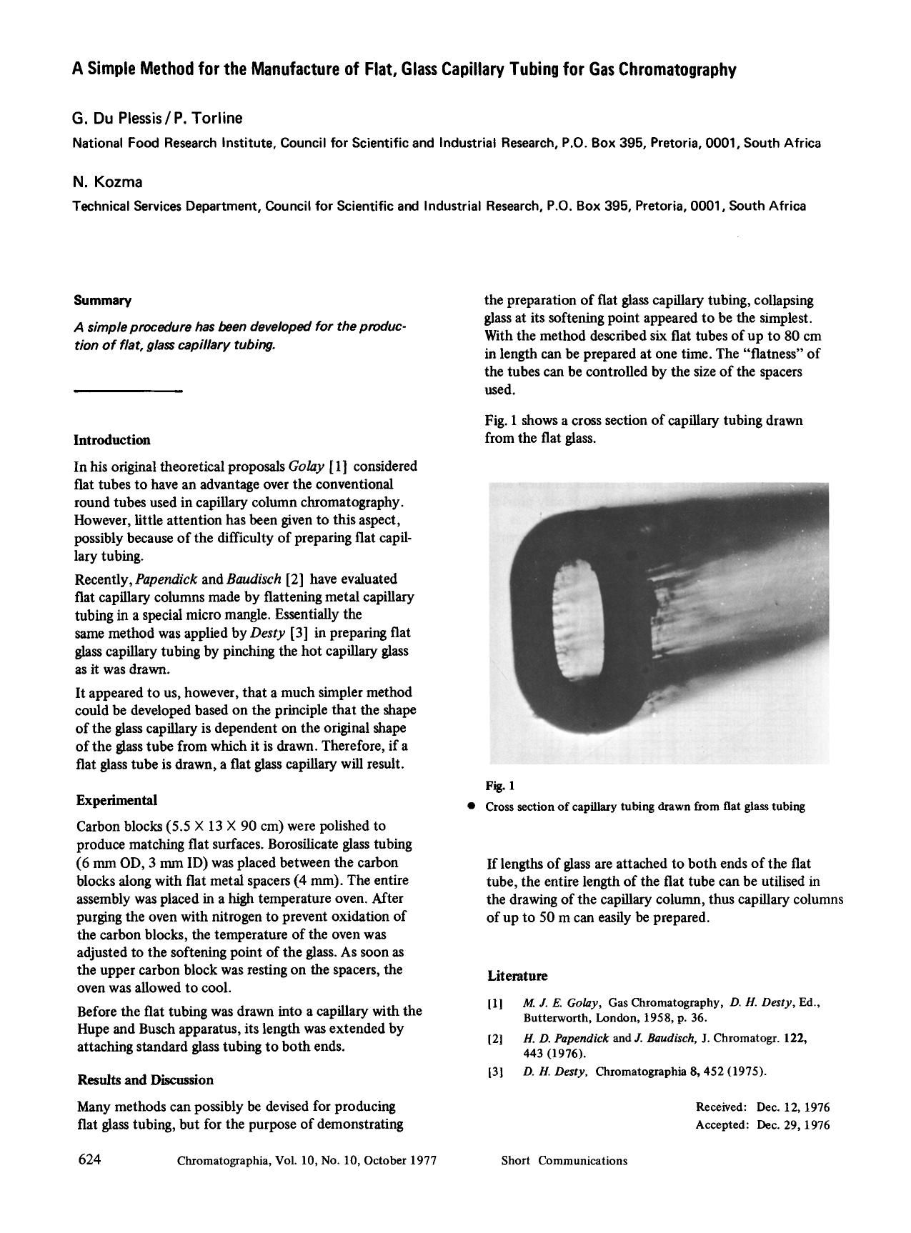 A simple method for the manufacture of flat, glass capilary tubing for gas chromatography by Unknown