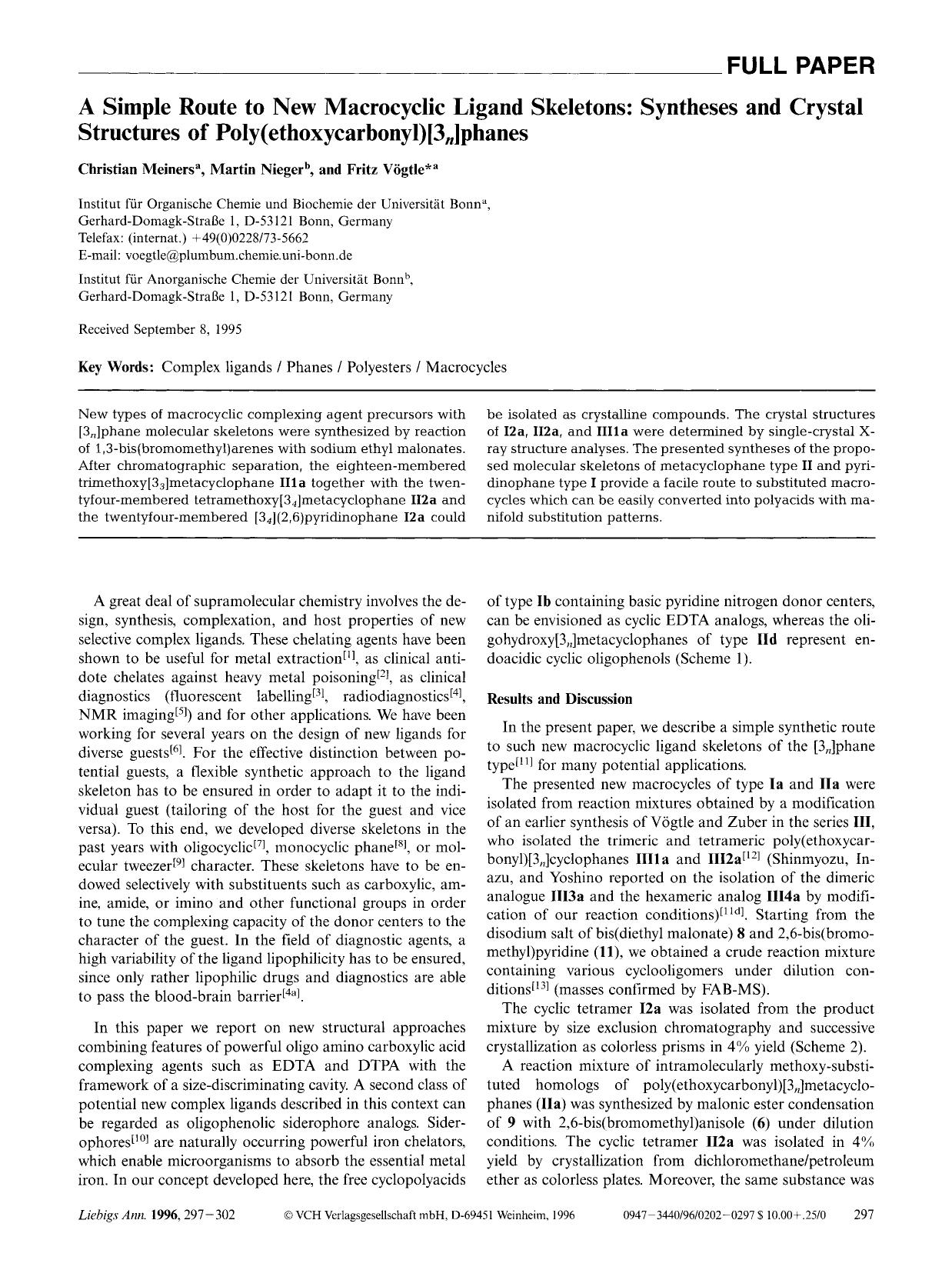 A simple route to new macrocyclic ligand skeletons: Syntheses and crystal structures of poly(ethoxycarbonyl)[3n]phanes by Unknown