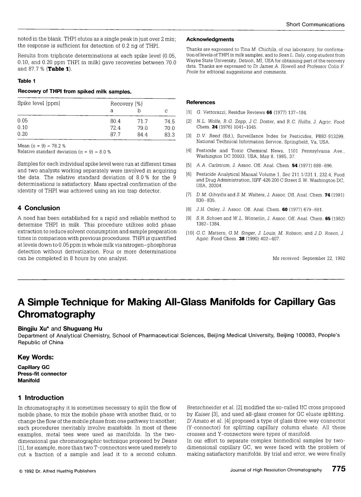 A simple technique for making all-glass manifolds for capillary gas chromatography by Unknown
